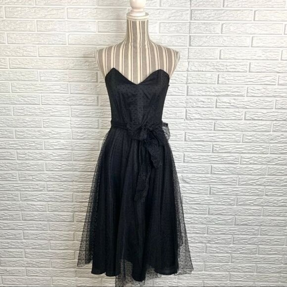 Vintage Uzanel Black Polka Dot Strapless Dress Size Medium - Picture 2 of 10